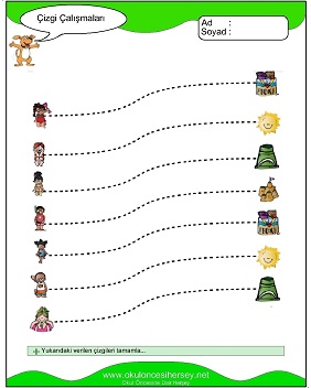 okul öncesi çizgi çalışma sayfaları
